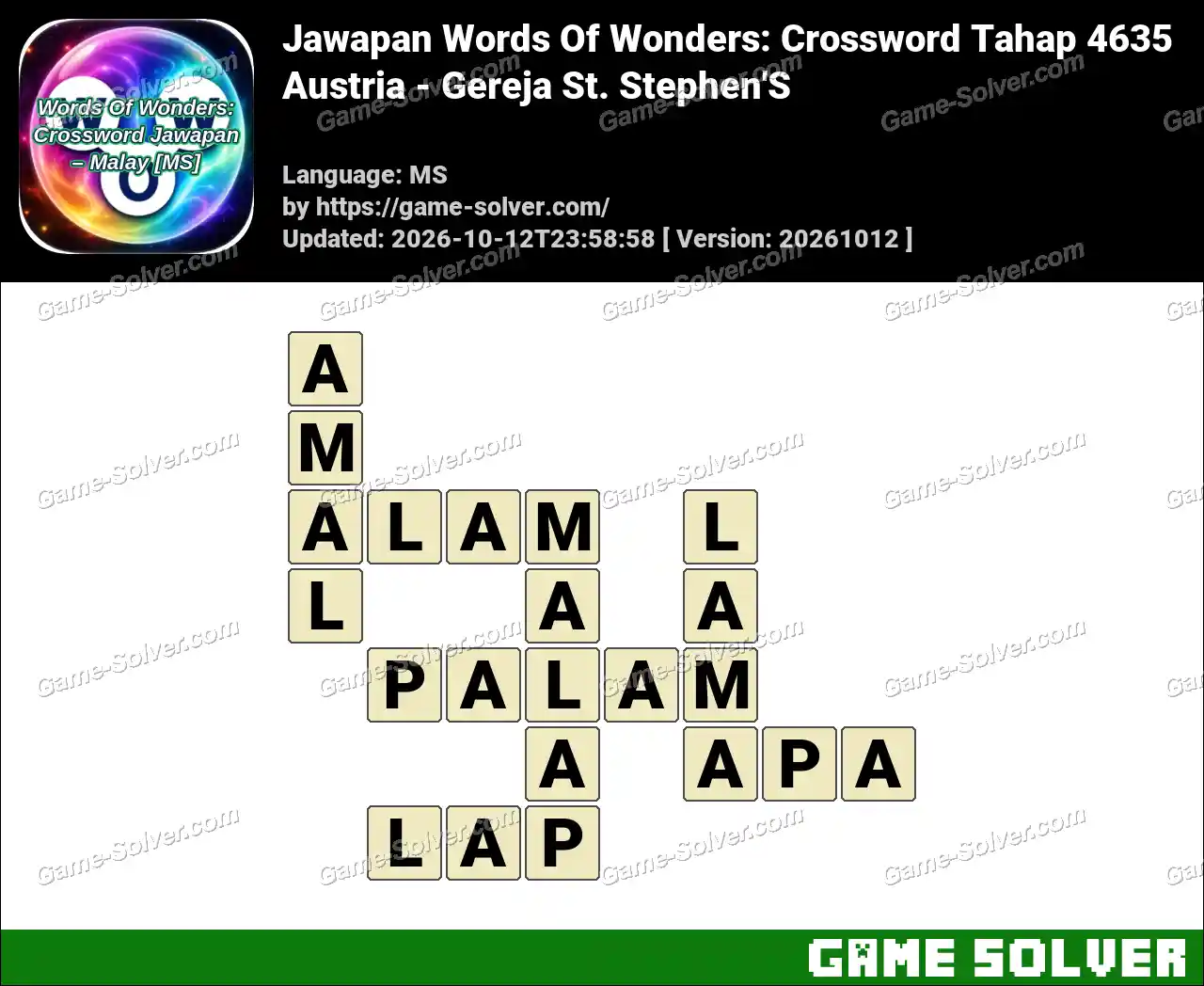 Jawapan Words Of Wonders: Crossword Tahap 4635 – Austria – Gereja St. Stephen’S
